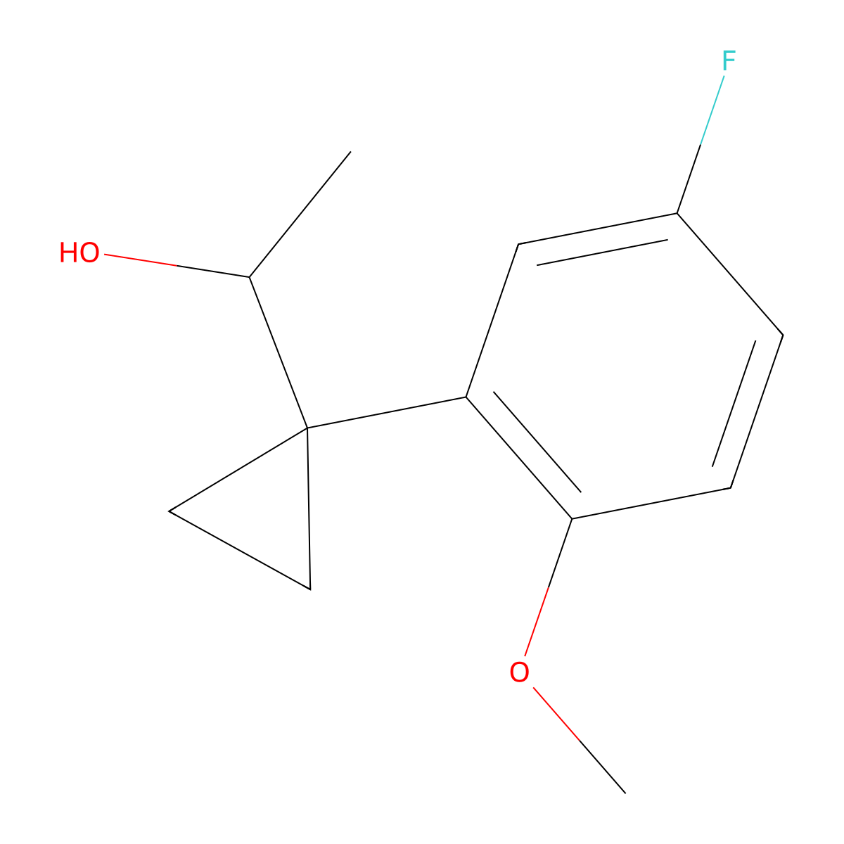1-[1-(5-Fluoro-2-methoxyphenyl)cyclopropyl]ethan-1-ol molecular structure, CAS 1443348-30-8