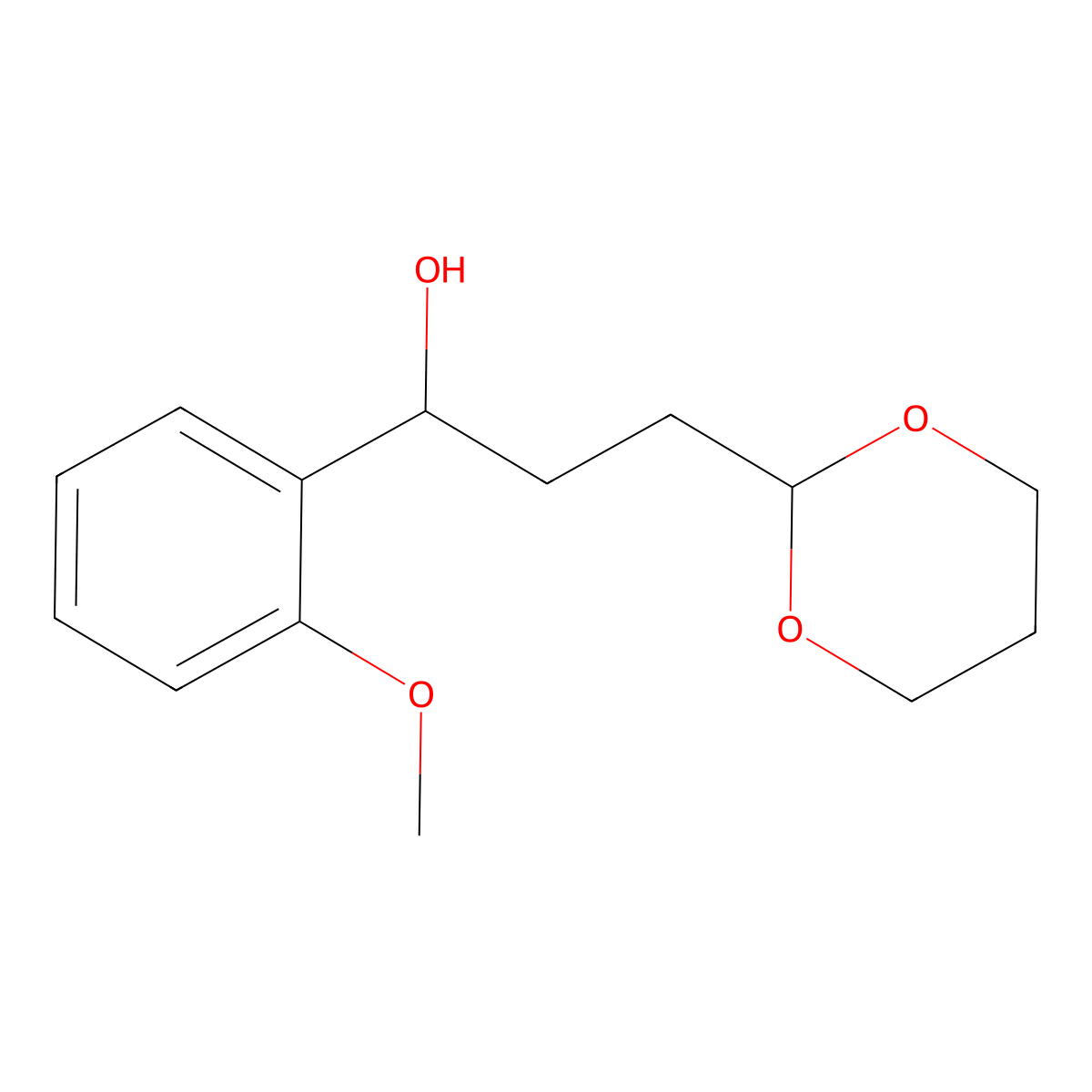 3-[2-(1,3-Dioxanyl)]-1-(2-methoxyphenyl)-1-propanol molecular structure, CAS 1443348-73-9