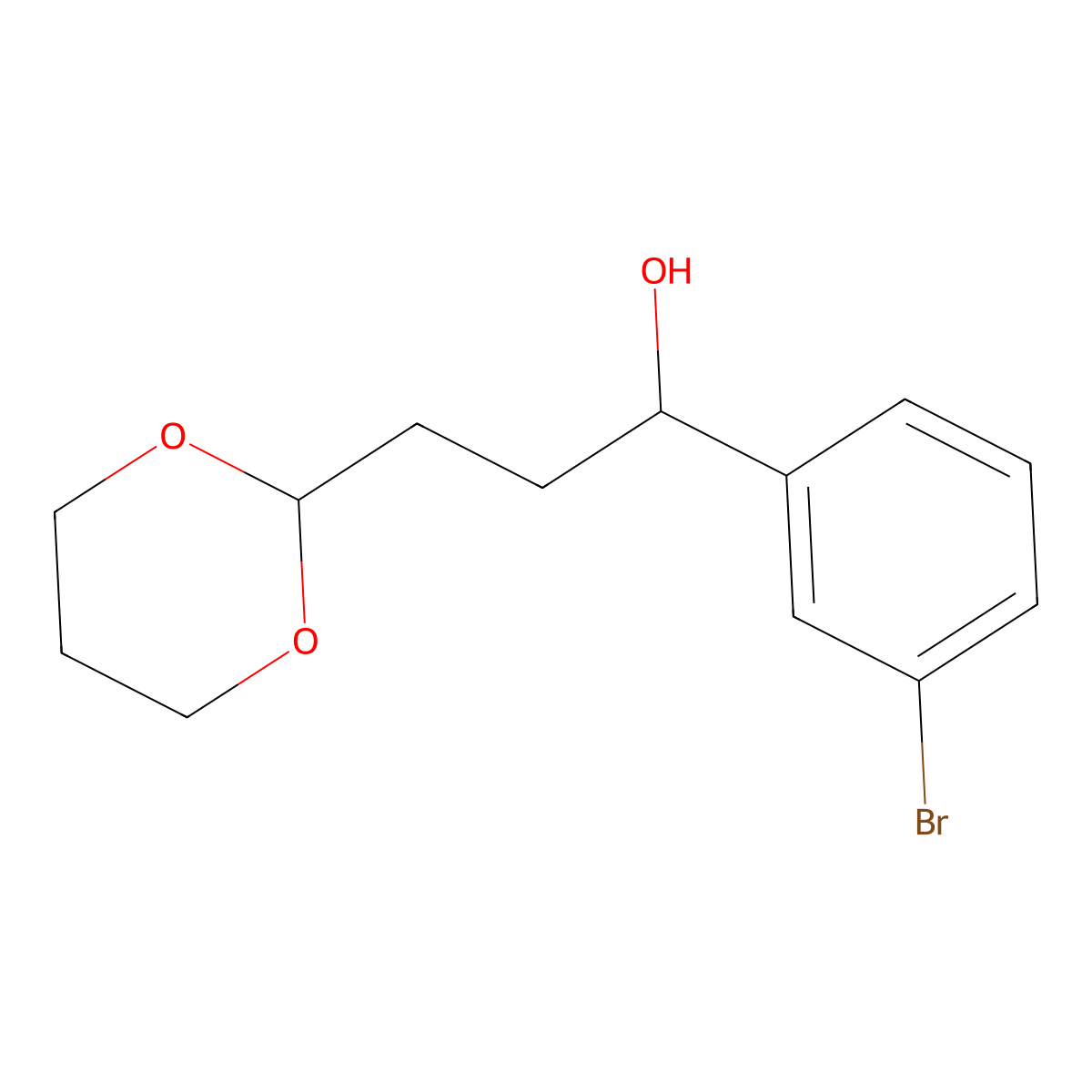 1-(3-Bromophenyl)-3-[2-(1,3-dioxanyl)]-1-propanol molecular structure, CAS 1443348-82-0