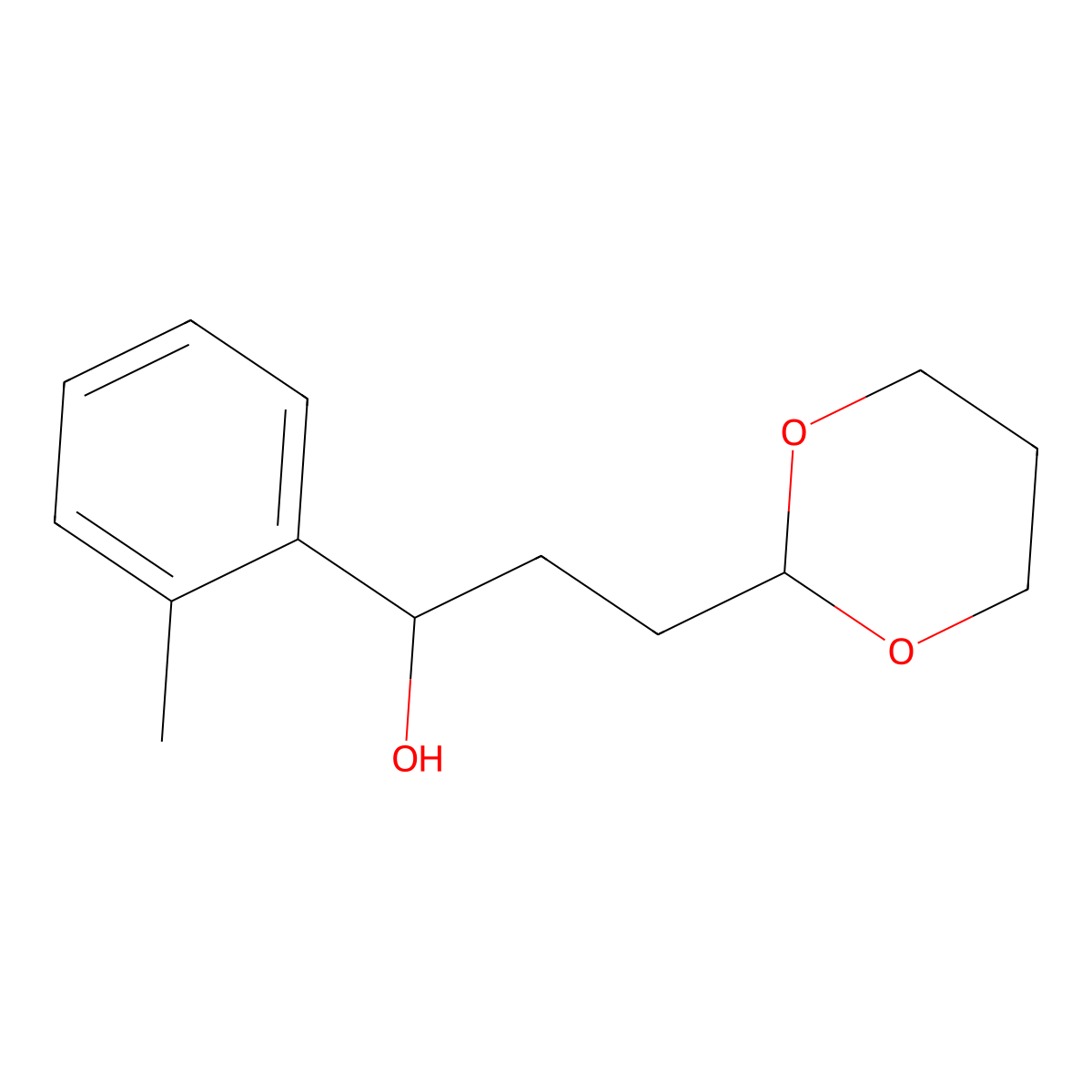 3-[2-(1,3-Dioxanyl)]-1-(2-methylphenyl)-1-propanol molecular structure, CAS 1443349-01-6