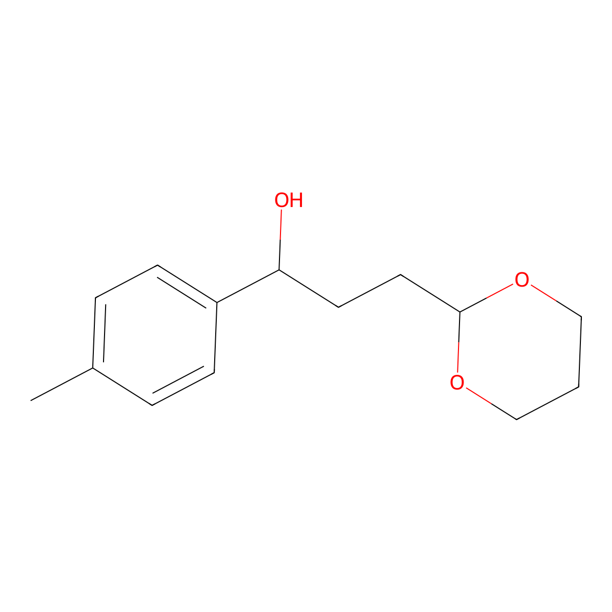 3-[2-(1,3-Dioxanyl)]-1-(4-methylphenyl)-1-propanol molecular structure, CAS 1443349-05-0