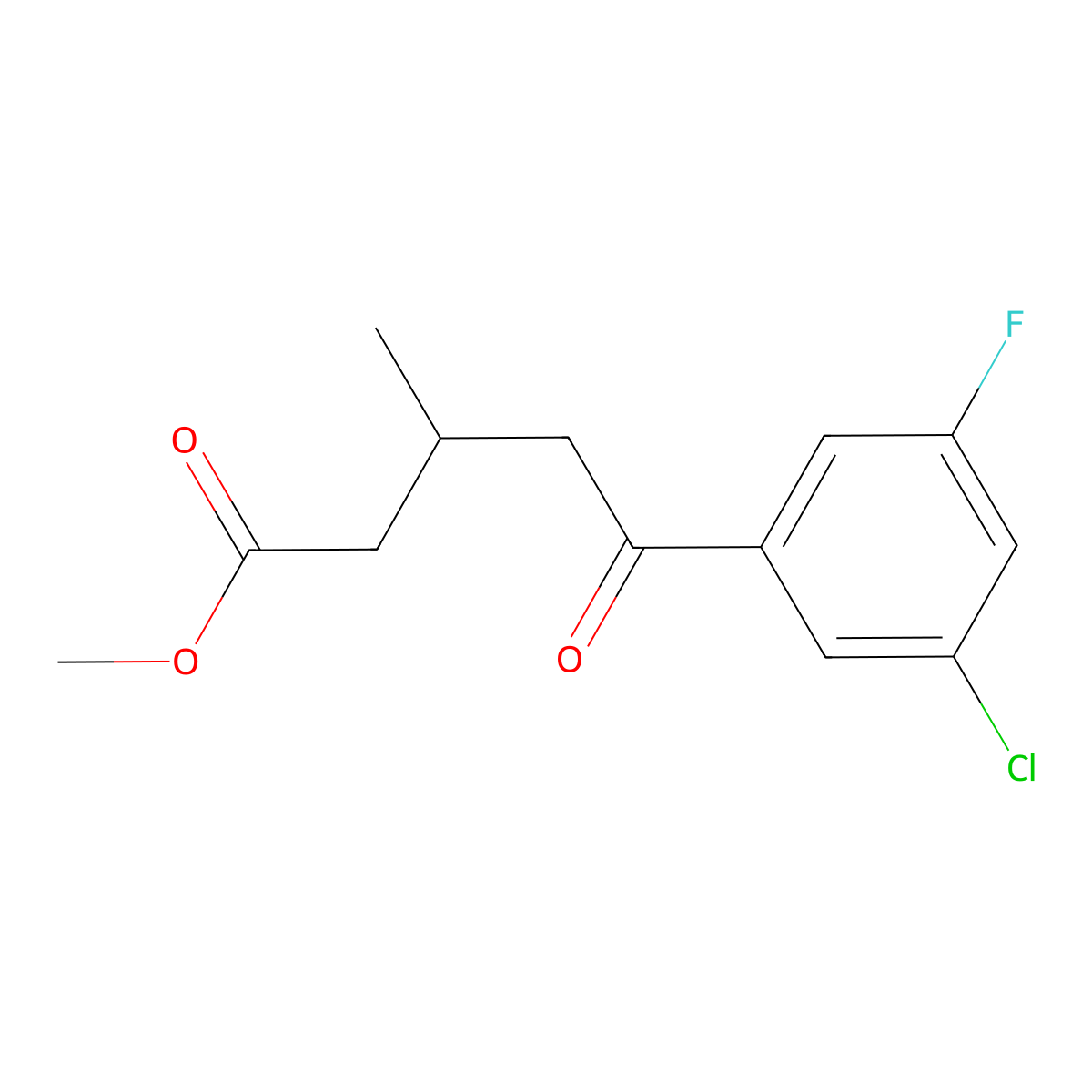 Methyl 5-(3-chloro-5-fluorophenyl)-3-methyl-5-oxovalerate molecular structure, CAS 1443349-55-0