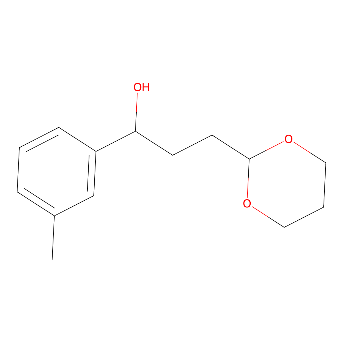 3-[2-(1,3-Dioxanyl)]-1-(3-methylphenyl)-1-propanol molecular structure, CAS 1443350-10-4