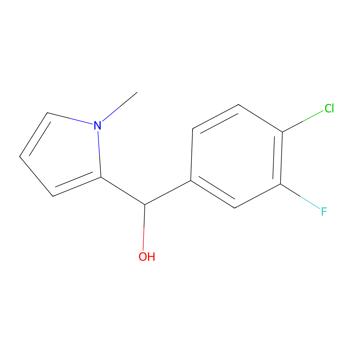 4-Chloro-3-fluorophenyl-(1-methyl-2-pyrrolyl)methanol molecular structure, CAS 1443350-37-5