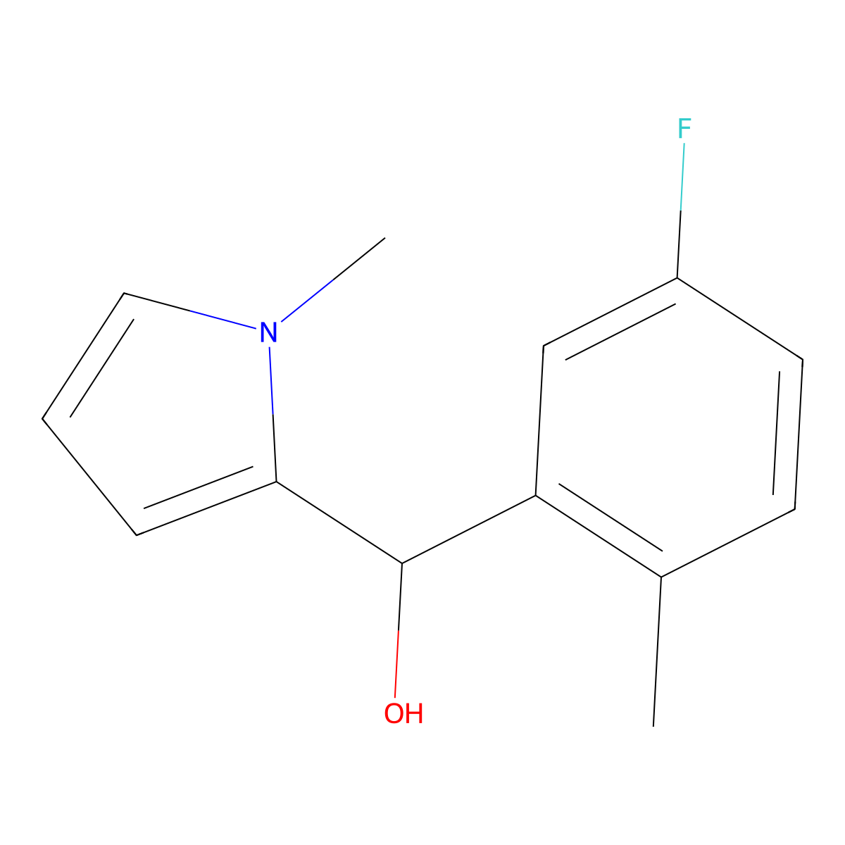 3-Fluoro-6-methylphenyl-(1-methyl-2-pyrrolyl)methanol molecular structure, CAS 1443350-68-2