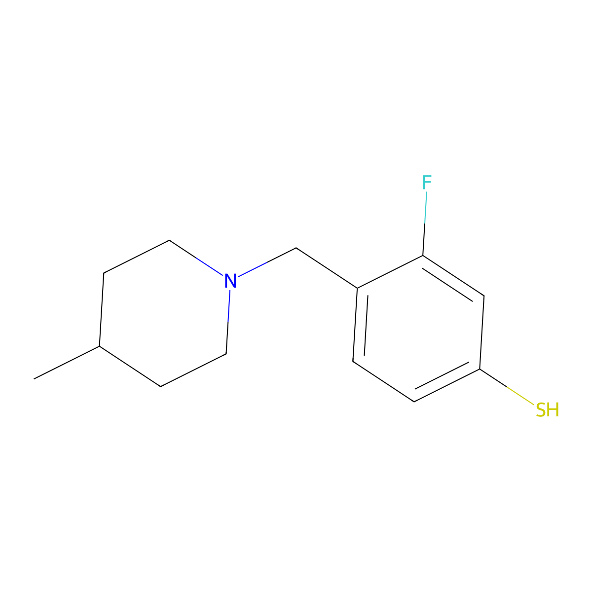 3-Fluoro-4-((4-methylpiperidin-1-yl)methyl)benzenethiol molecular structure, CAS 1443351-23-2