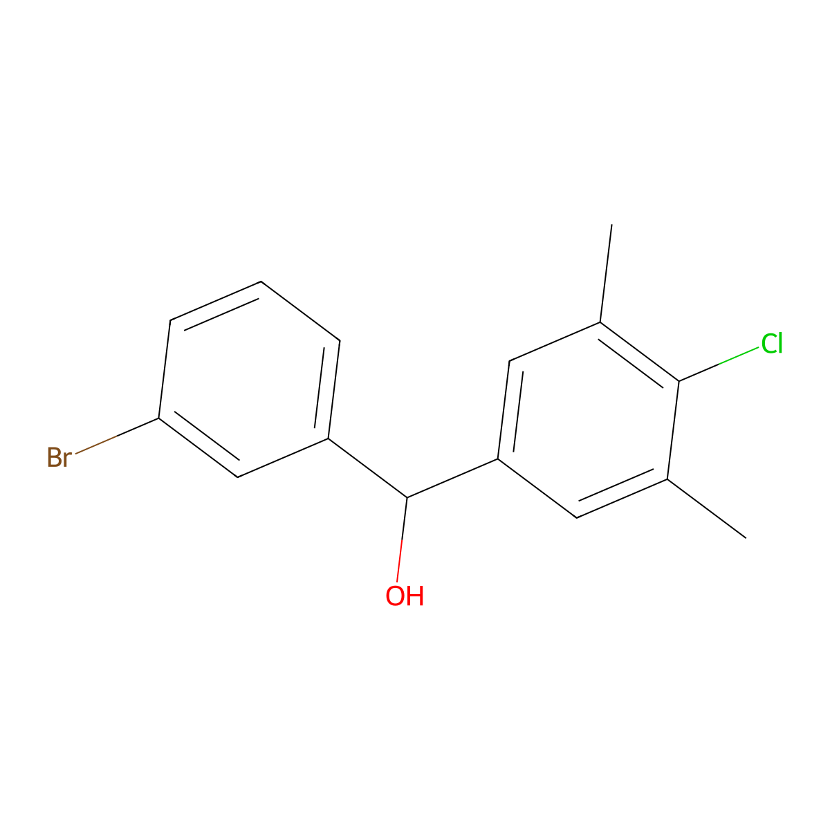 3-Bromo-4'-chloro-3',5'-dimethylbenzhydrol molecular structure, CAS 1443351-75-4