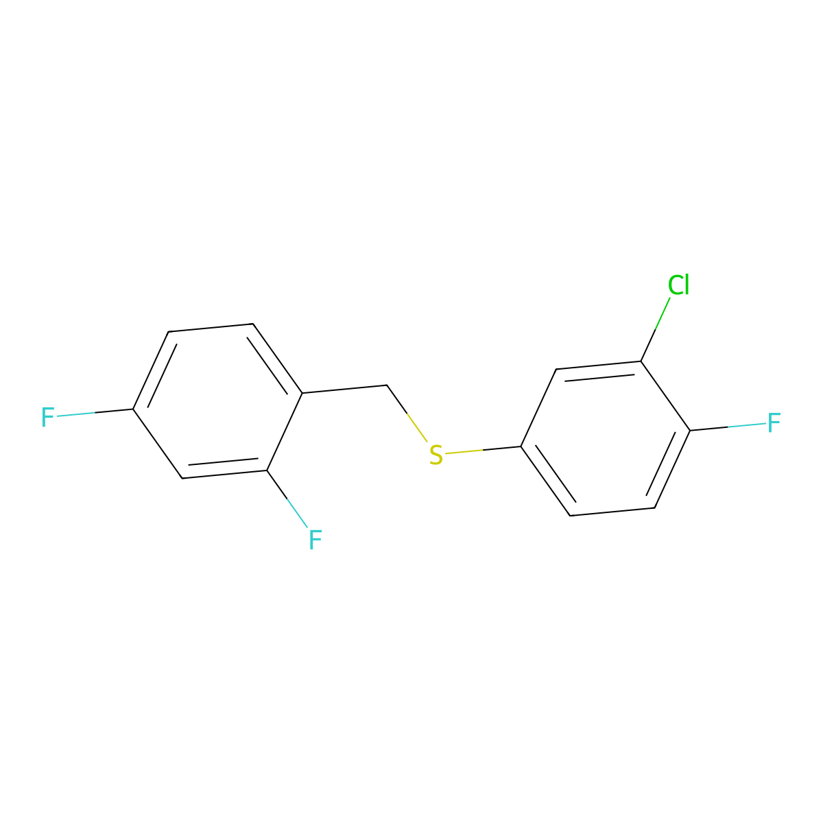 1,3-Difluoro-4-[(3-chloro-4-fluorophenyl)sulfanylmethyl]benzene molecular structure, CAS 1443352-09-7