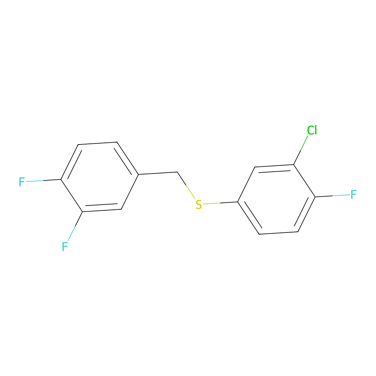 1,2-Difluoro-4-[(3-chloro-4-fluorophenyl)sulfanylmethyl]benzene molecular structure, CAS 1443352-16-6
