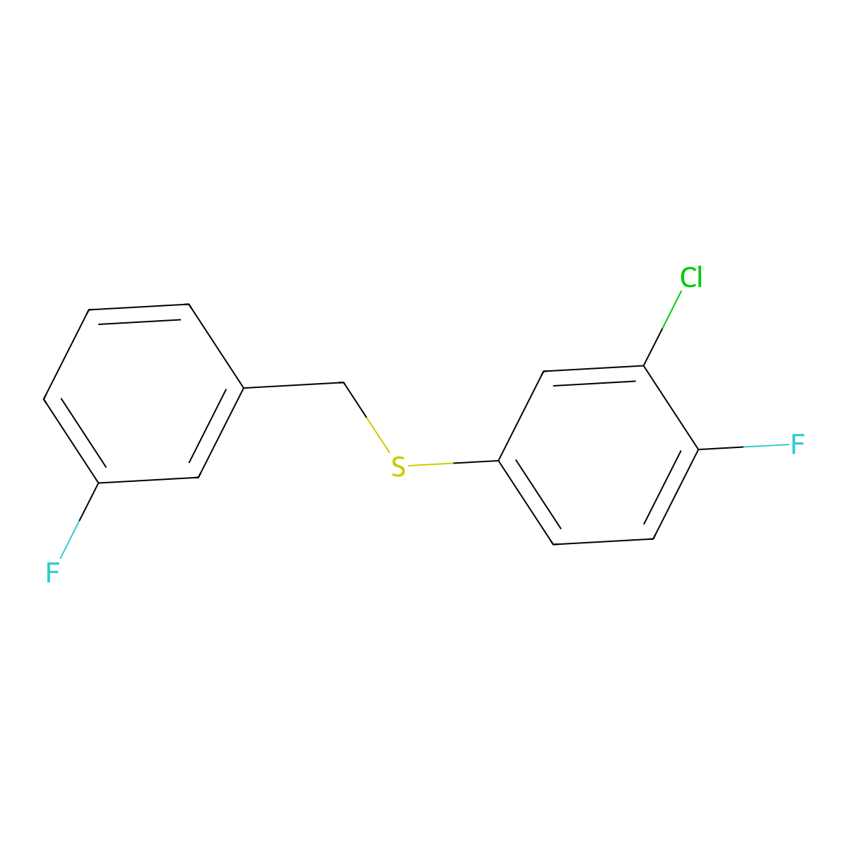 1-Fluoro-3-[(3-chloro-4-fluorophenyl)sulfanylmethyl]benzene molecular structure, CAS 1443352-24-6