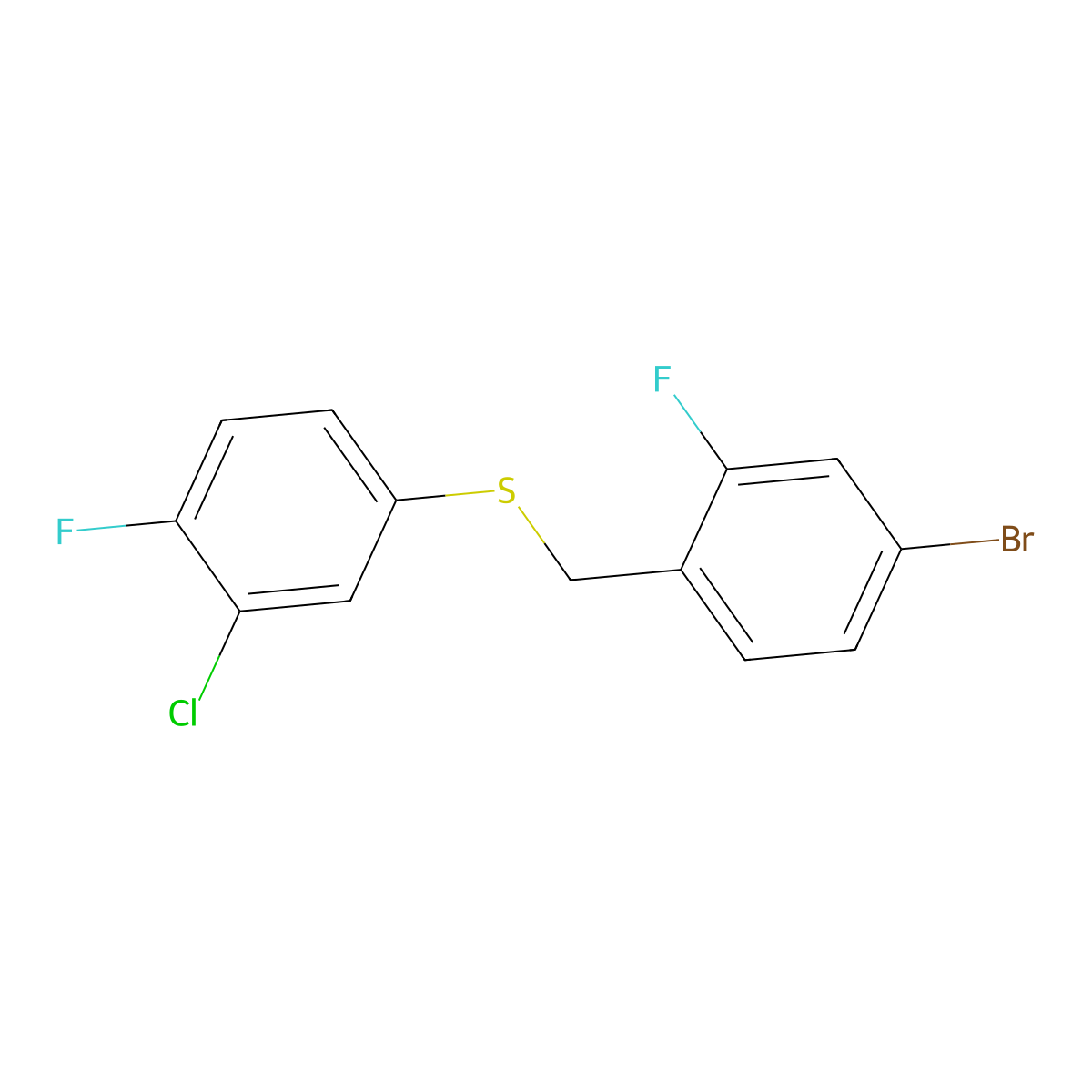 1-Bromo-3-fluoro-4-[(3-chloro-4-fluorophenyl)sulfanylmethyl]benzene molecular structure, CAS 1443352-34-8