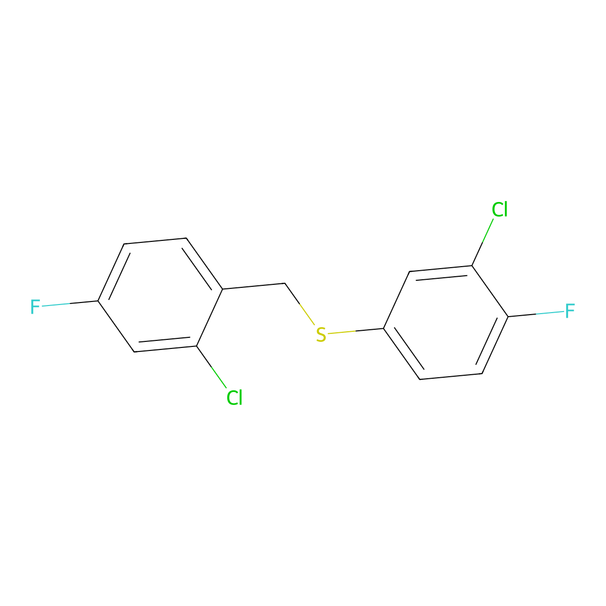 1-Chloro-3-fluoro-6-[(3-chloro-4-fluorophenyl)sulfanylmethyl]benzene molecular structure, CAS 1443352-40-6