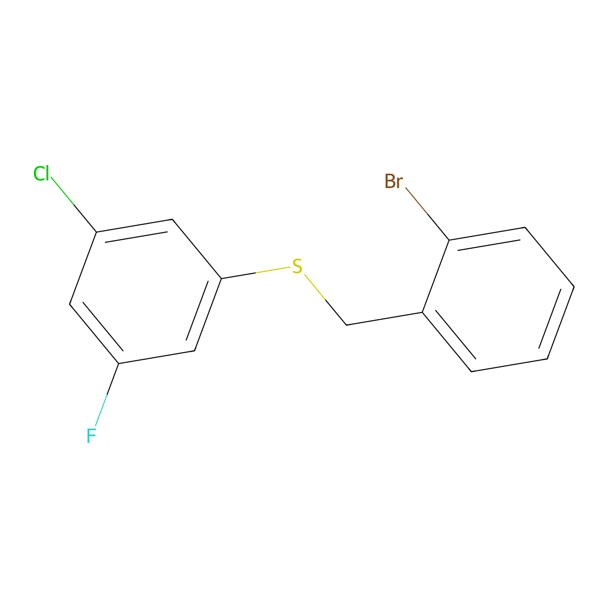 1-Bromo-2-[(3-chloro-5-fluorophenyl)sulfanylmethyl]benzene molecular structure, CAS 1443352-58-6