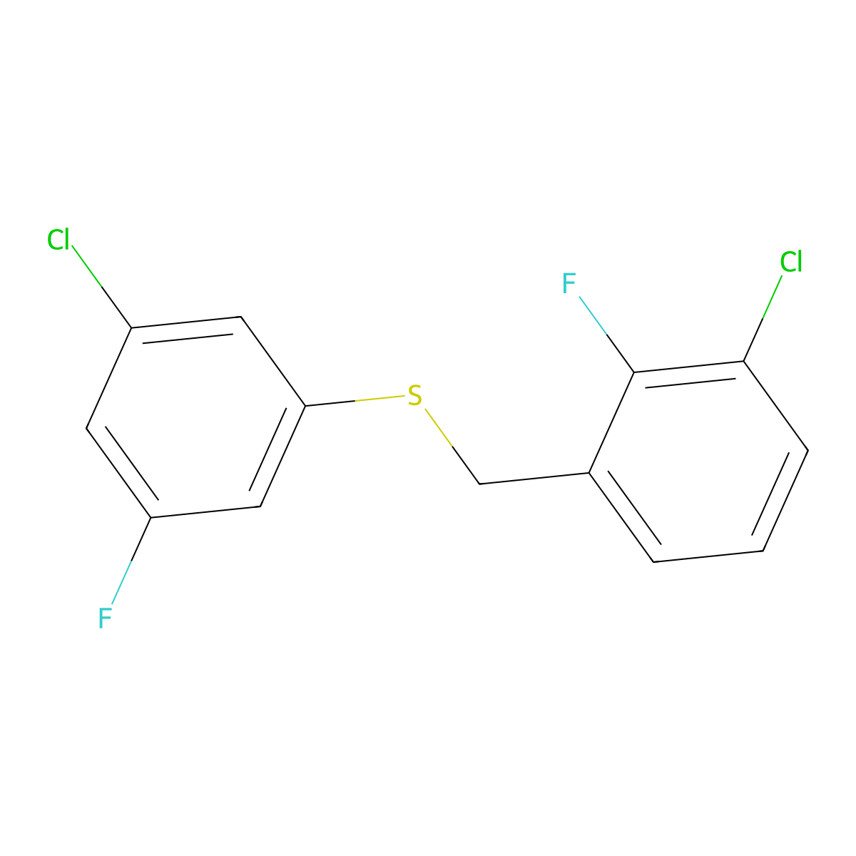 1-Chloro-2-fluoro-3-[(3-chloro-5-fluorophenyl)sulfanylmethyl]benzene molecular structure, CAS 1443352-64-4