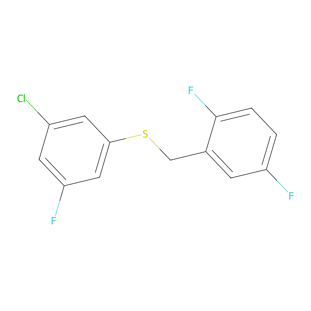 1,4-Difluoro-2-[(3-chloro-5-fluorophenyl)sulfanylmethyl]benzene molecular structure, CAS 1443352-70-2