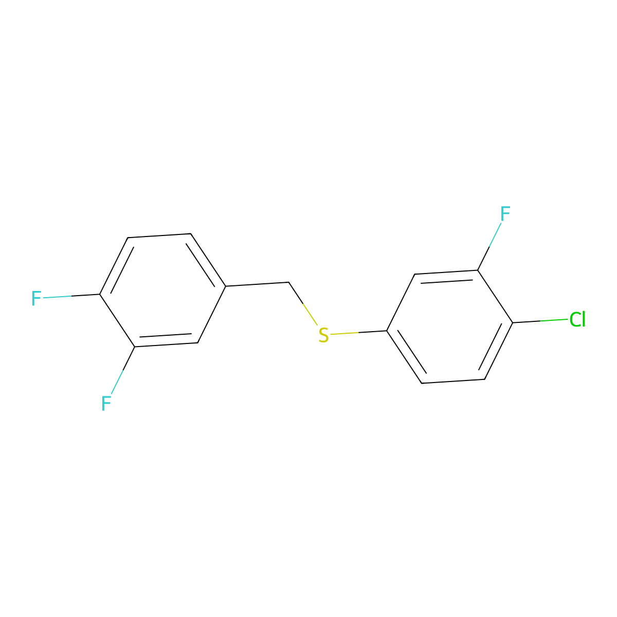 1,2-Difluoro-4-[(4-chloro-3-fluorophenyl)sulfanylmethyl]benzene molecular structure, CAS 1443352-79-1