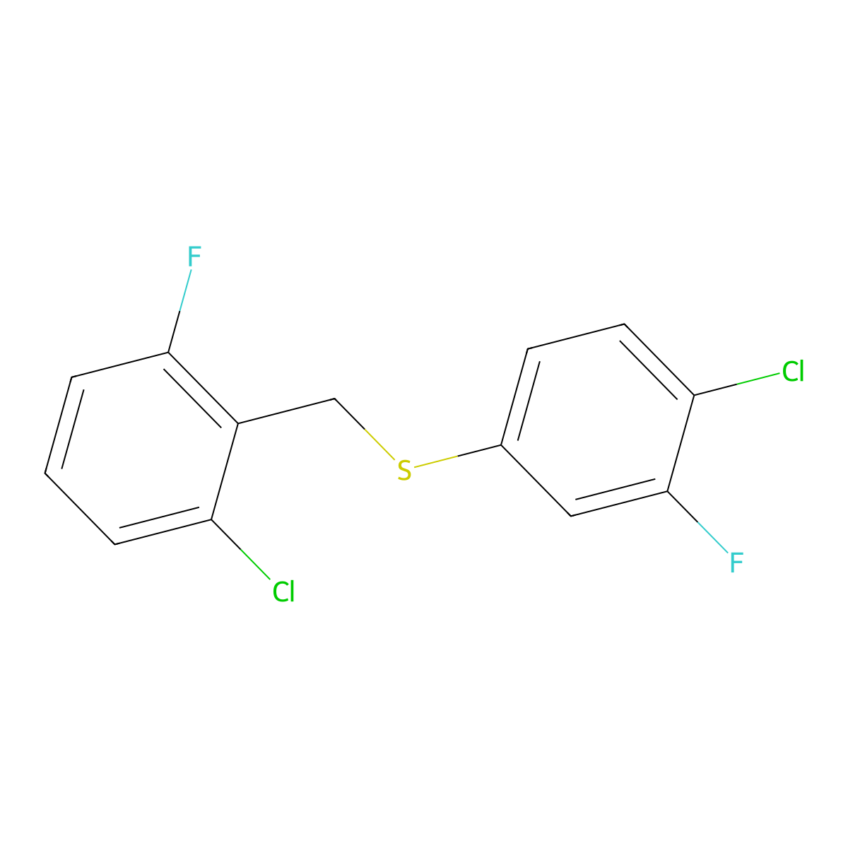 1-Chloro-3-fluoro-2-[(4-chloro-3-fluorophenyl)sulfanylmethyl]benzene molecular structure, CAS 1443352-86-0