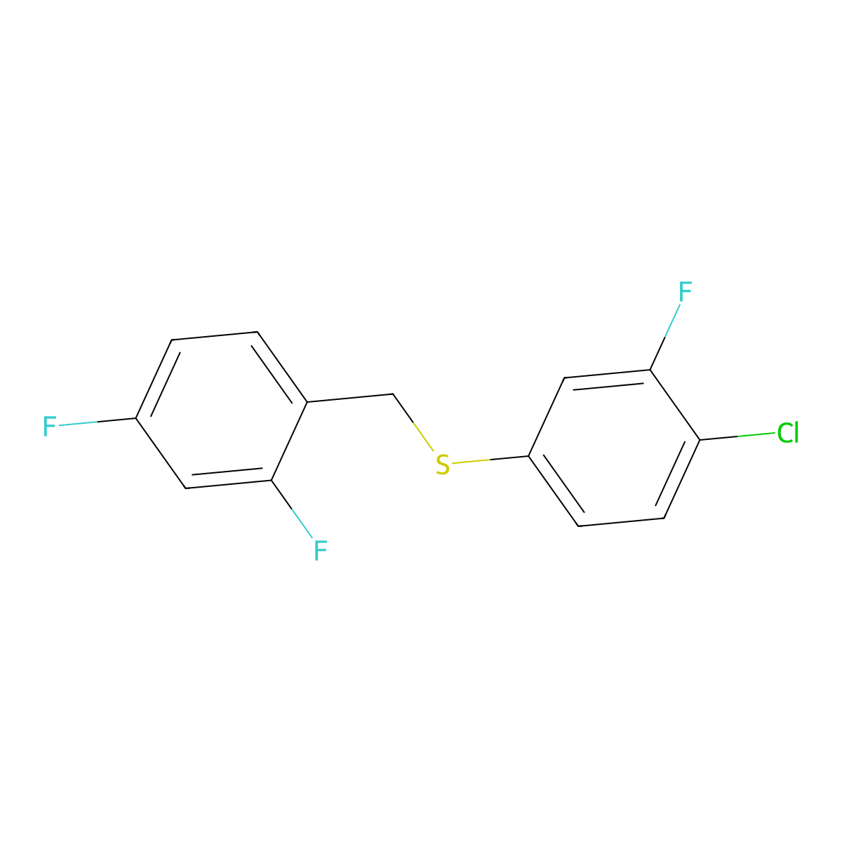 1,3-Difluoro-4-[(4-chloro-3-fluorophenyl)sulfanylmethyl]benzene molecular structure, CAS 1443352-93-9
