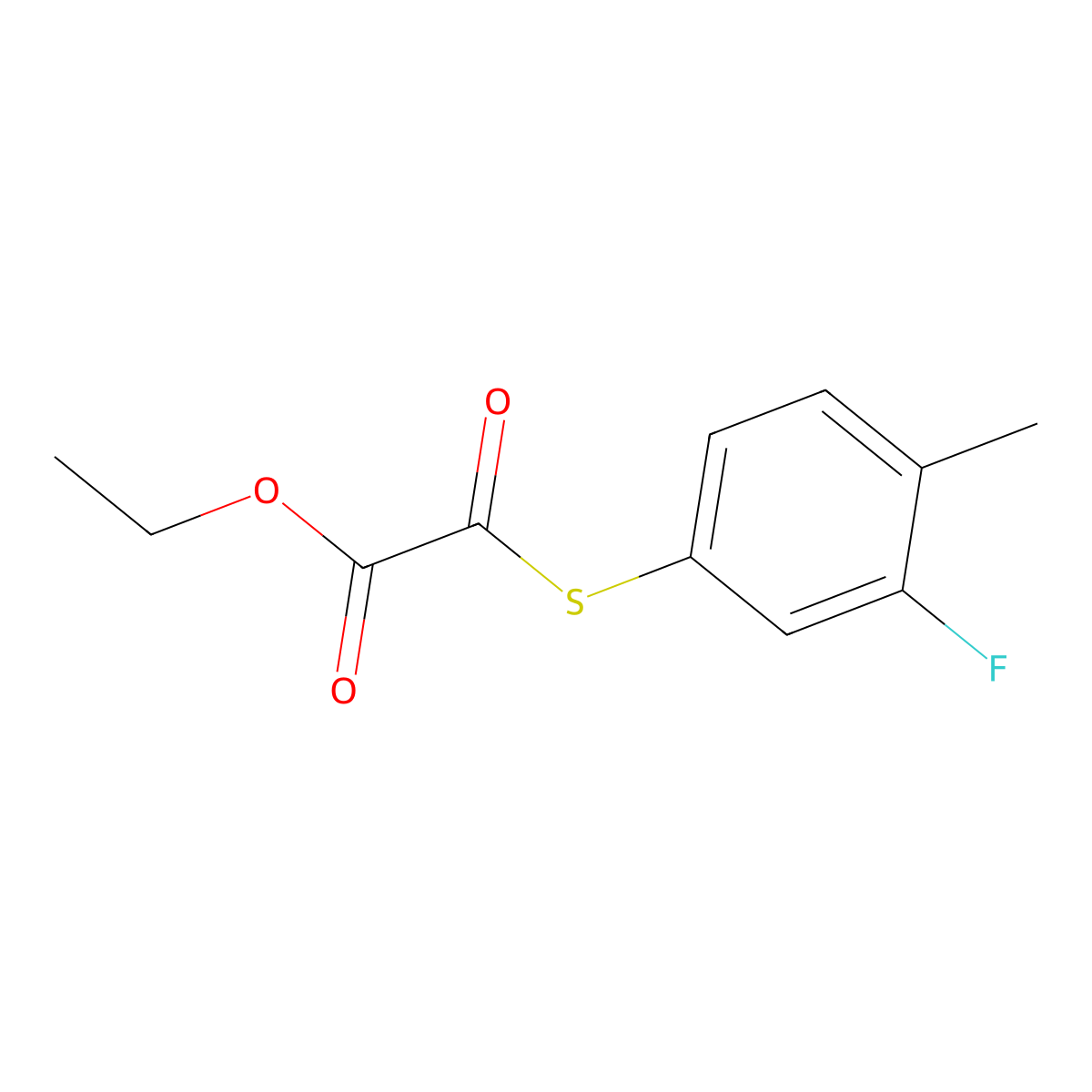 Ethyl 2-(3-fluoro-4-methylphenyl)sulfanyl-2-oxo-acetate molecular structure, CAS 1443353-56-7