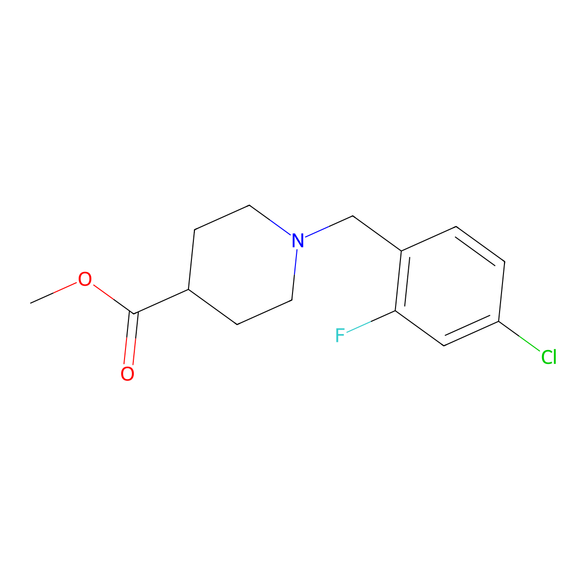 Methyl 1-[(4-chloro-2-fluorophenyl)methyl]piperidine-4-carboxylate molecular structure, CAS 1443353-90-9