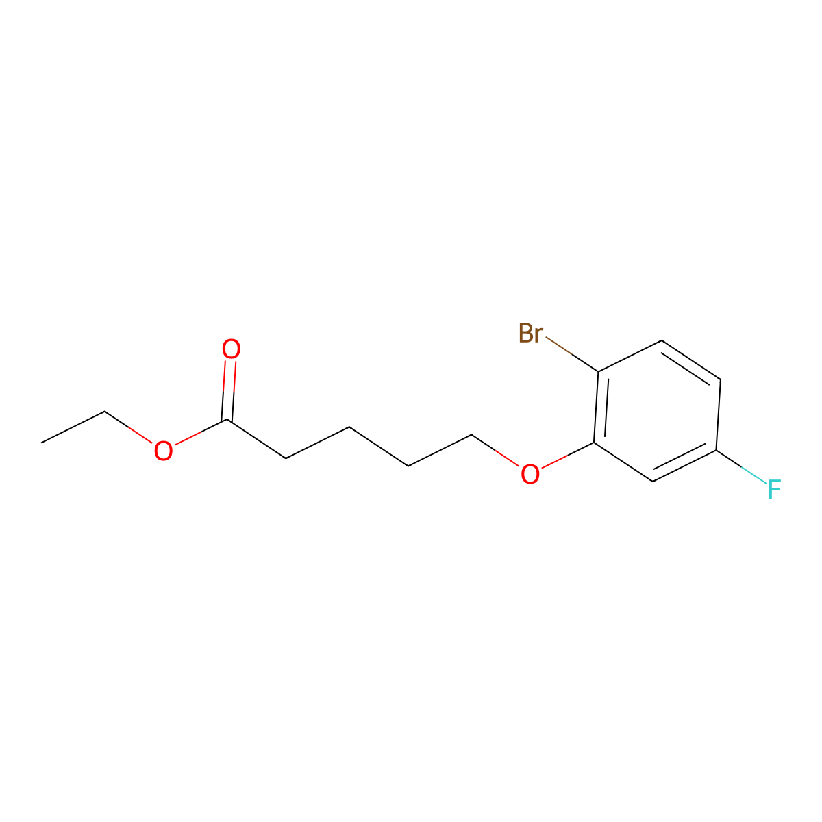 Ethyl 5-(2-bromo-5-fluoro-phenoxy)pentanoate molecular structure, CAS 1443354-04-8