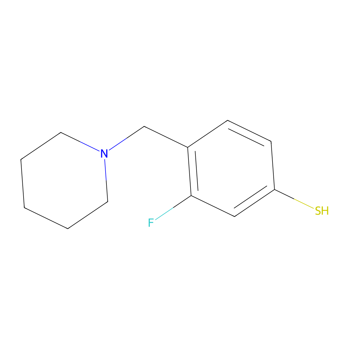3-Fluoro-4-(piperidin-1-ylmethyl)benzenethiol molecular structure, CAS 1443355-31-4
