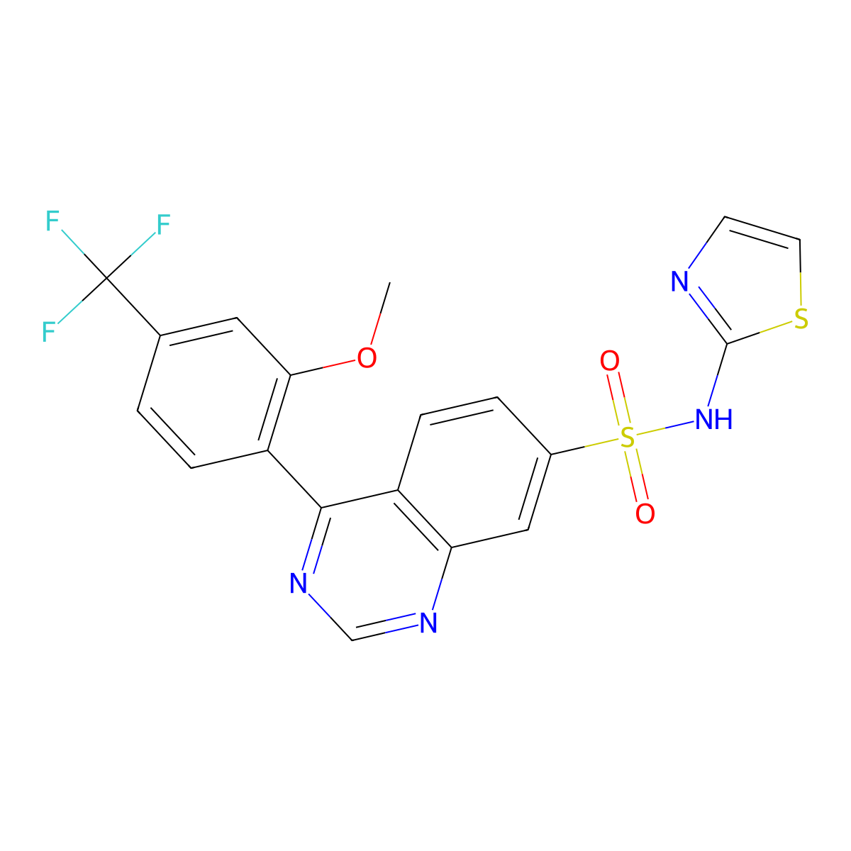4-(2-methoxy-4-(trifluoromethyl)phenyl)-N-(thiazol-2-yl)quinazoline-7-sulfonamide molecular structure, CAS 1443373-17-8