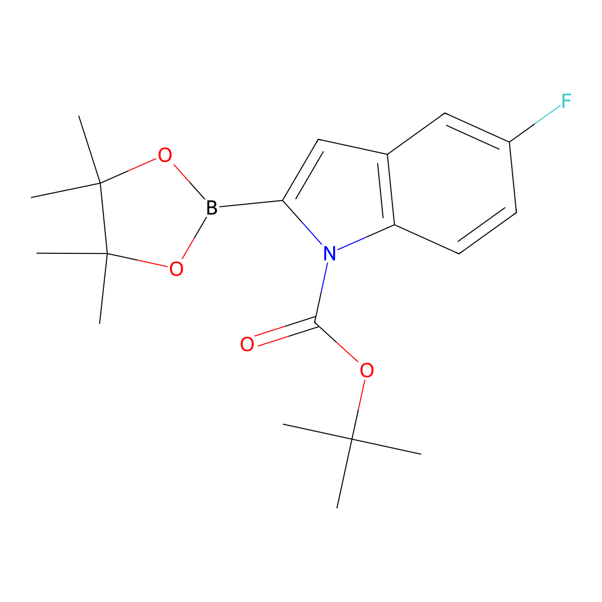 tert-butyl 5-fluoro-2-(4,4,5,5-tetramethyl-1,3,2-dioxaborolan-2-yl)-1H-indole-1-carboxylate molecular structure, CAS 1443377-15-8