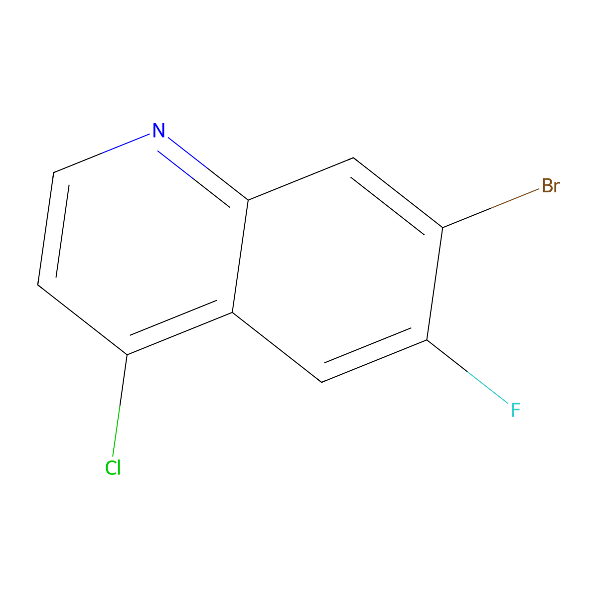 7-Bromo-4-chloro-6-fluoroquinoline molecular structure, CAS 1443378-60-6