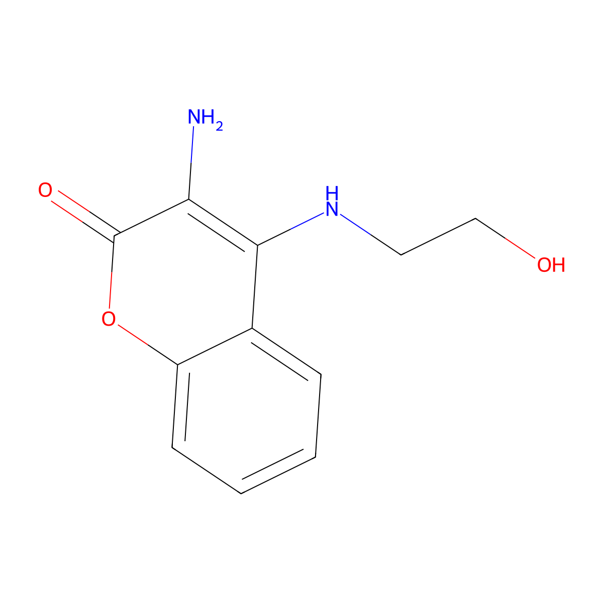 2H-1-Benzopyran-2-one, 3-amino-4-[(2-hydroxyethyl)amino]- molecular structure, CAS 144339-74-2