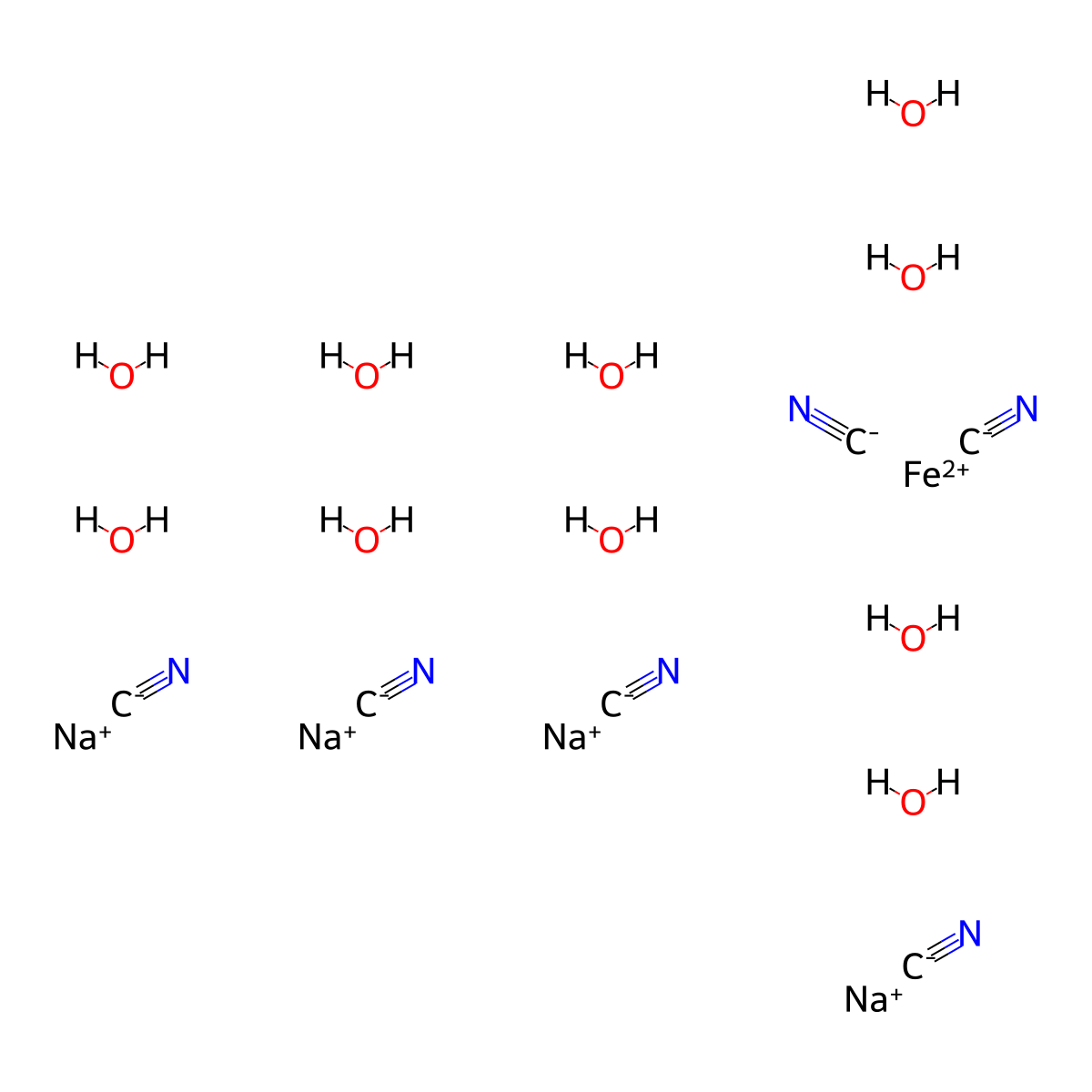 Sodium hexacyanoferrate(II) decahydrate molecular structure, CAS 14434-22-1
