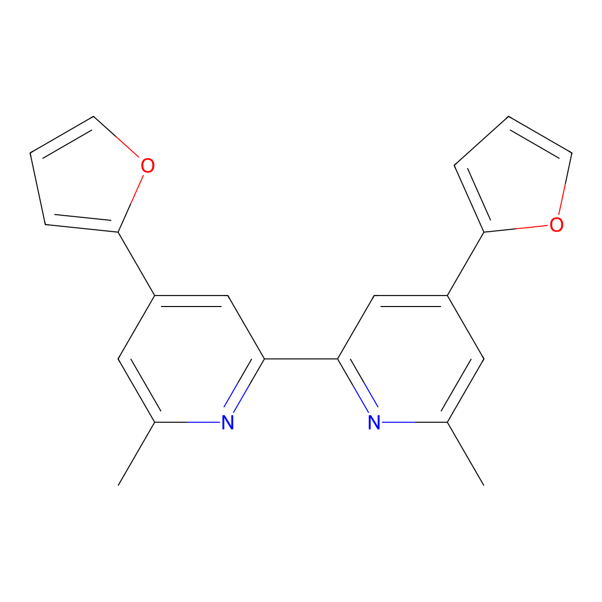 4,4'-Di(furan-2-yl)-6,6'-dimethyl-2,2'-bipyridine molecular structure, CAS 144342-48-3