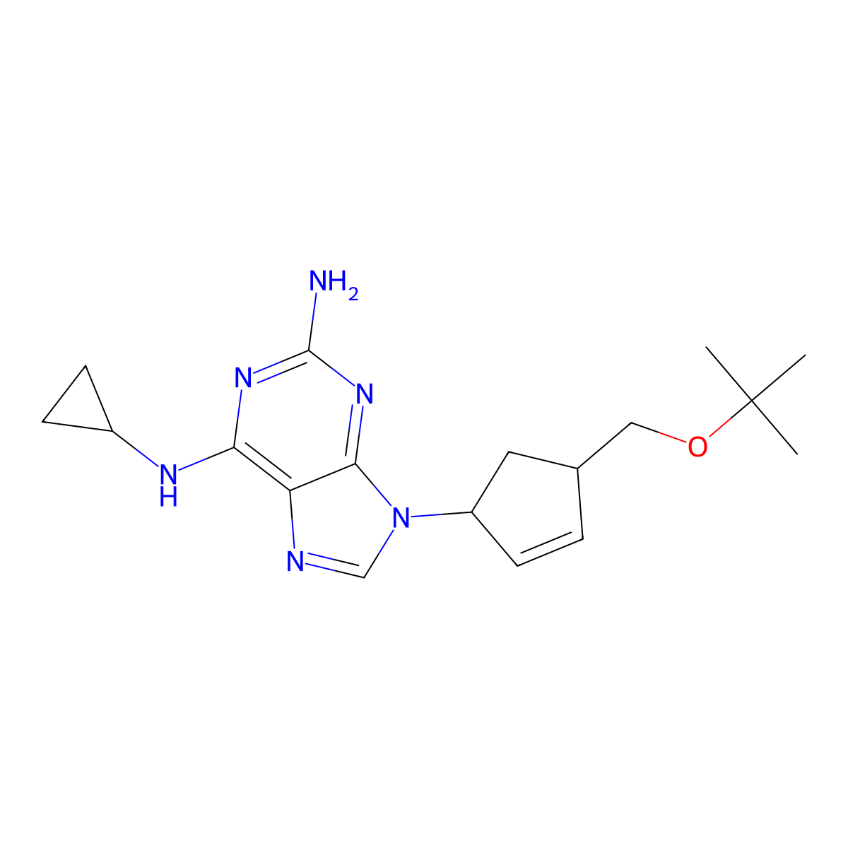 9-((1R,4S)-4-(tert-Butoxymethyl)cyclopent-2-enyl)-N6-cyclopropyl-9H-purine-2,6-diamine molecular structure, CAS 1443421-68-8