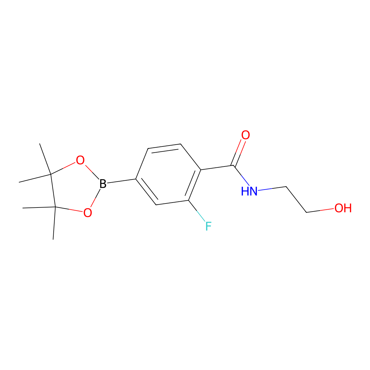 2-Fluoro-N-(2-hydroxyethyl)-4-(tetramethyl-1,3,2-dioxaborolan-2-yl)benzamide molecular structure, CAS 1443442-75-8