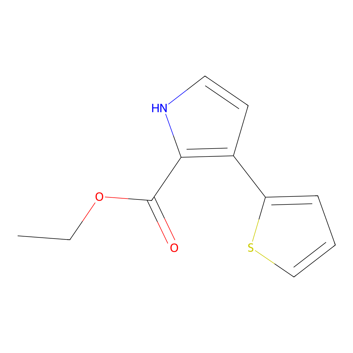Ethyl 3-(2-thienyl)-1H-pyrrole-2-carboxylate molecular structure, CAS 1443446-79-4