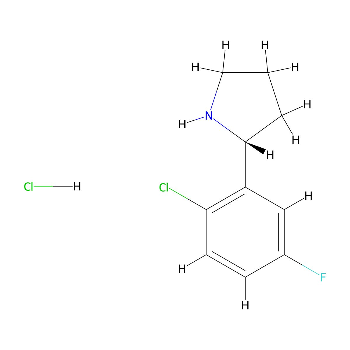 (R)-2-(2-chloro-5-fluorophenyl)pyrrolidine hydrochloride molecular structure, CAS 1443538-48-4
