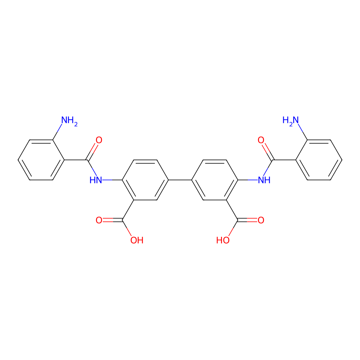 2-[(2-Aminobenzoyl)amino]-5-[4-[(2-aminobenzoyl)amino]-3-carboxyphenyl]benzoic acid molecular structure, CAS 144356-85-4