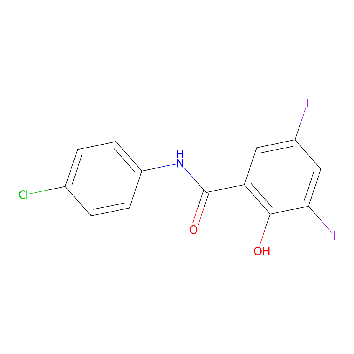 Benzamide, N-(4-chlorophenyl)-2-hydroxy-3,5-diiodo- molecular structure, CAS 14437-46-8