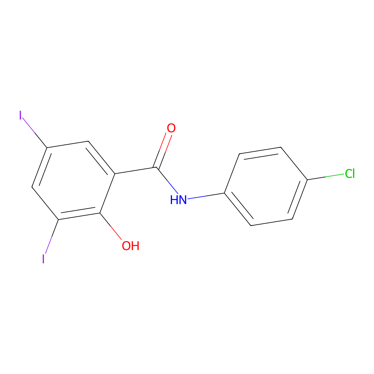 Benzamide, N-(4-chlorophenyl)-2-hydroxy-3,5-diiodo- molecular structure, CAS 14437-46-8