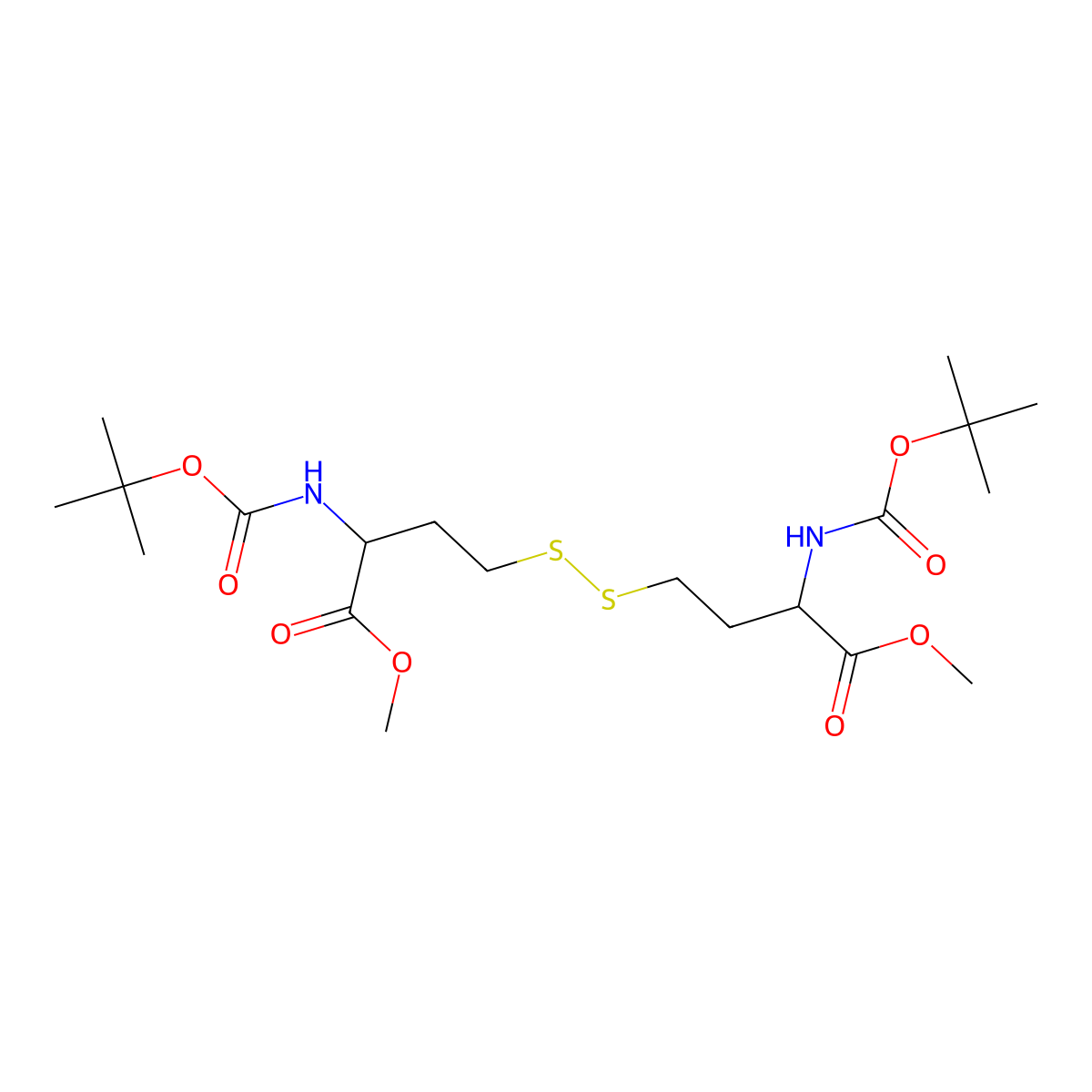 Dimethyl 4,4'-disulfanediyl(2S,2'S)-bis(2-((tert-butoxycarbonyl)amino)butanoate) molecular structure, CAS 144373-70-6