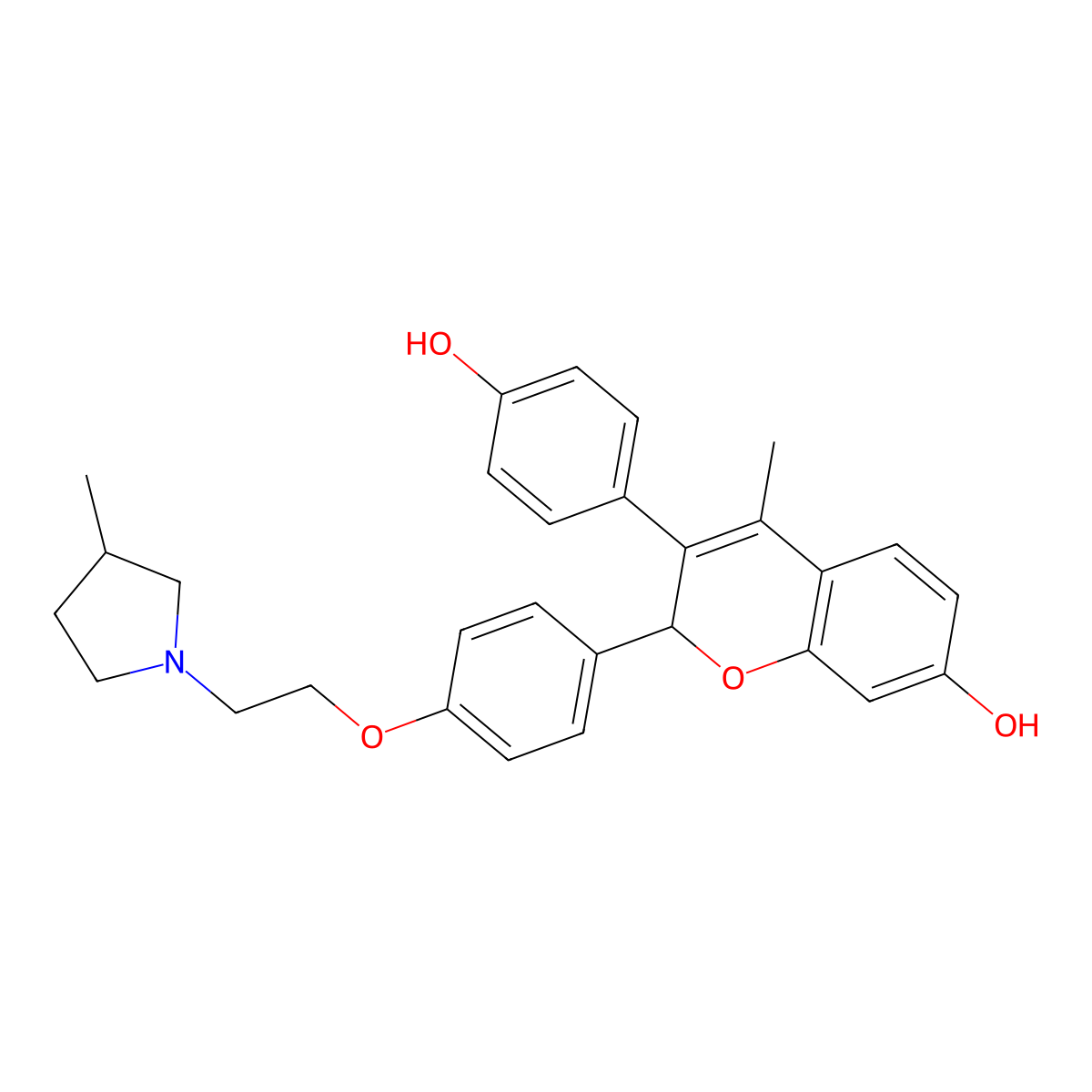 (2S)-3-(4-hydroxyphenyl)-4-methyl-2-(4-{2-[(3R)-3-methylpyrrolidin-1-yl]ethoxy}phenyl)-2H-1-benzopyran-7-ol molecular structure, CAS 1443752-76-8