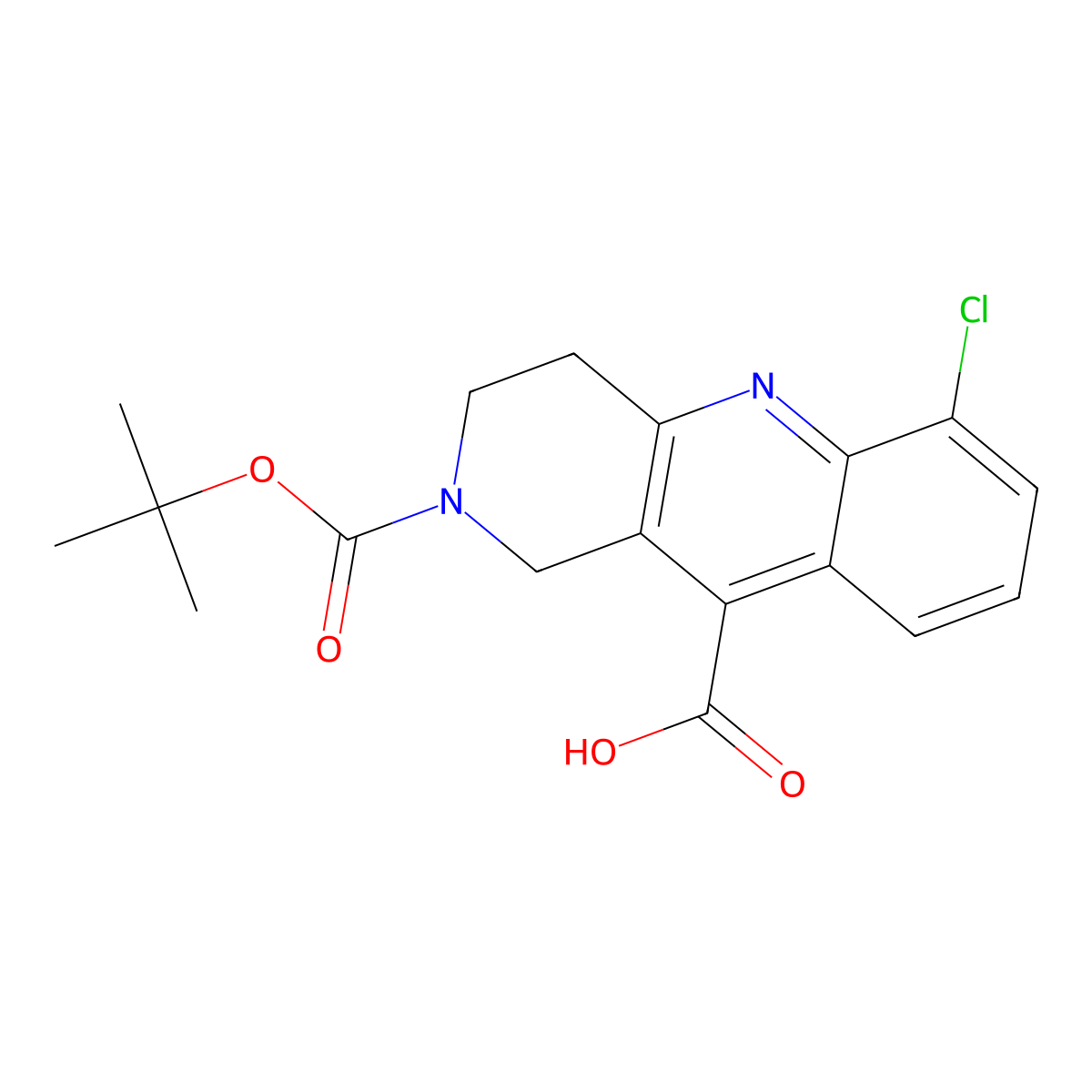 2-(Tert-butoxycarbonyl)-6-chloro-1,2,3,4-tetrahydrobenzo[b]-1,6-naphthyridine-10-carboxylic acid molecular structure, CAS 1443978-03-7