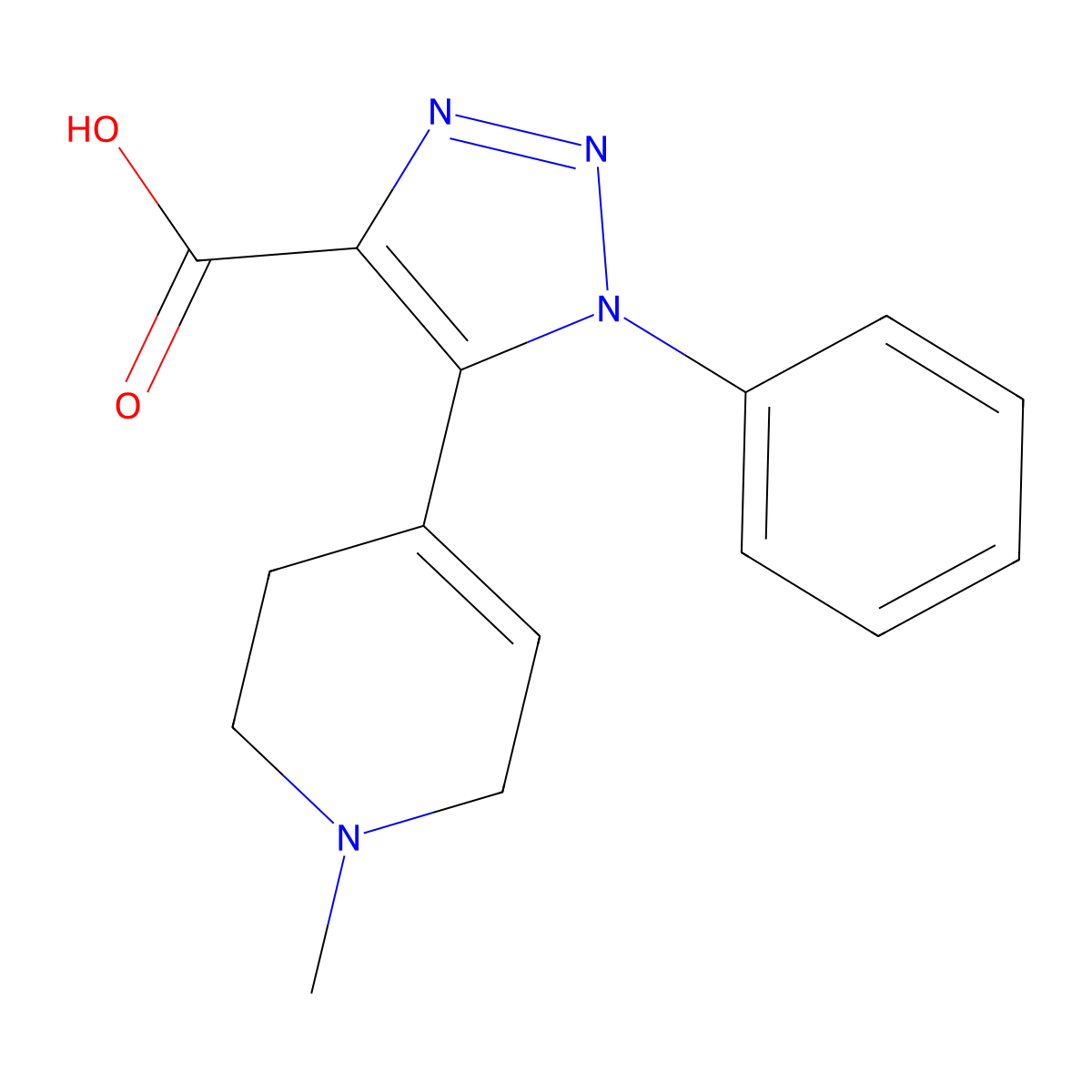 5-(1-Methyl-1,2,3,6-tetrahydropyridin-4-yl)-1-phenyl-1H-1,2,3-triazole-4-carboxylic acid molecular structure, CAS 1443978-39-9
