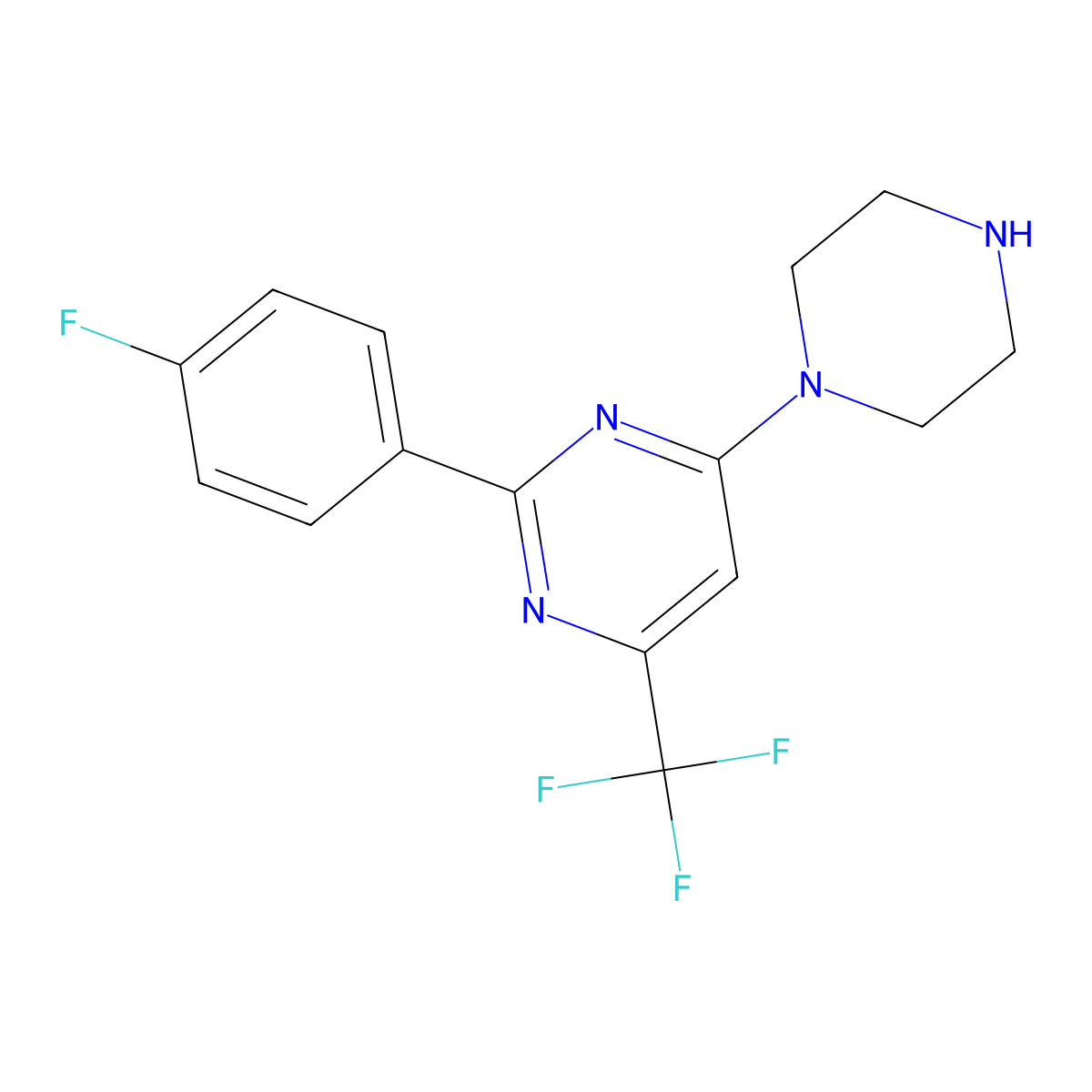 2-(4-Fluorophenyl)-4-piperazin-1-yl-6-(trifluoromethyl)pyrimidine molecular structure, CAS 1443978-61-7