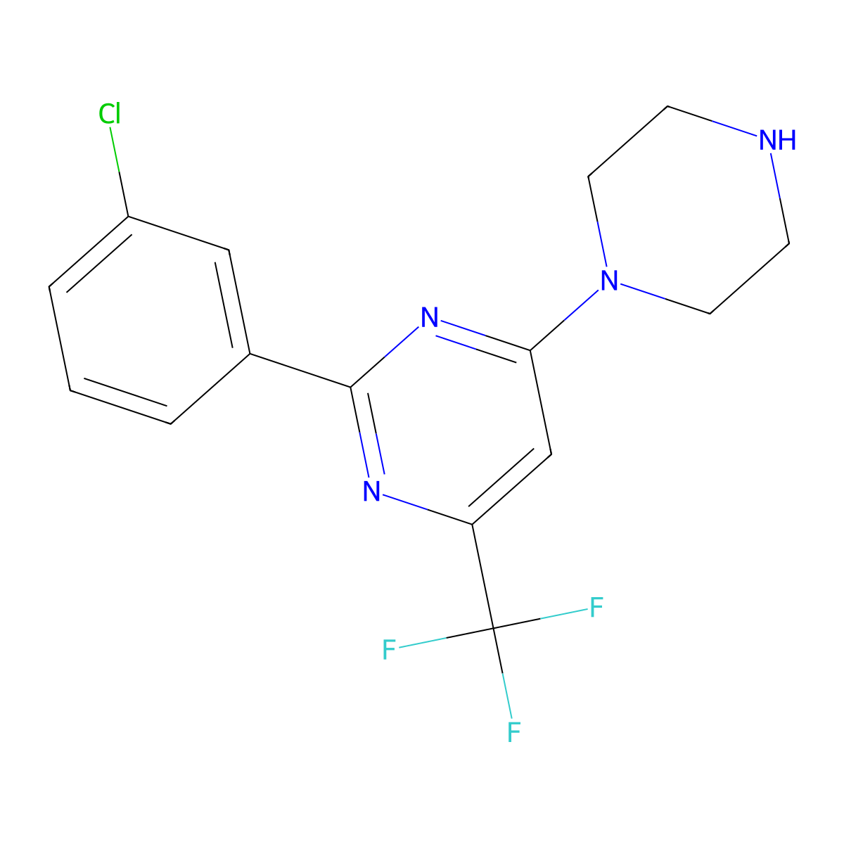 2-(3-Chlorophenyl)-4-piperazin-1-yl-6-(trifluoromethyl)pyrimidine molecular structure, CAS 1443978-68-4