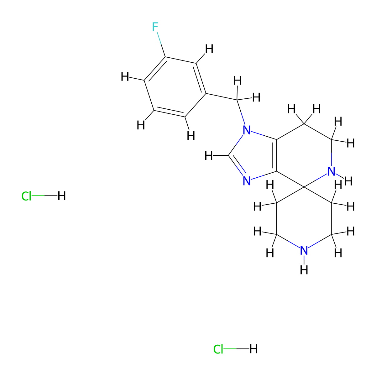 1-(3-Fluorobenzyl)-1,5,6,7-tetrahydrospiro[imidazo[4,5-C]pyridine-4,4'-piperidine] dihydrochloride molecular structure, CAS 1443979-06-3