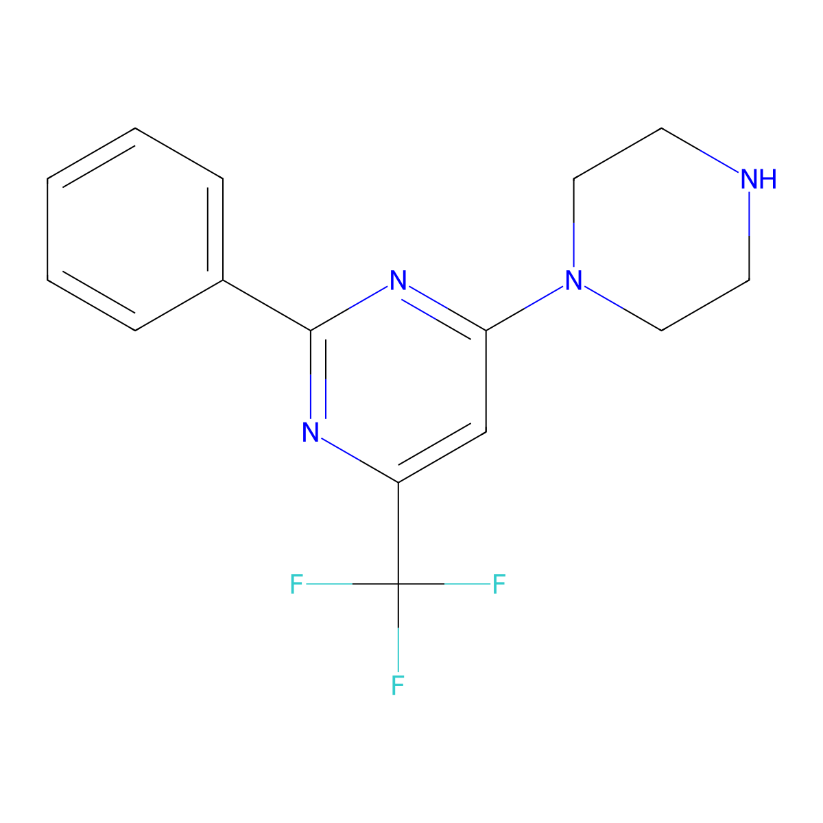 2-Phenyl-4-piperazin-1-yl-6-(trifluoromethyl)pyrimidine molecular structure, CAS 1443979-16-5