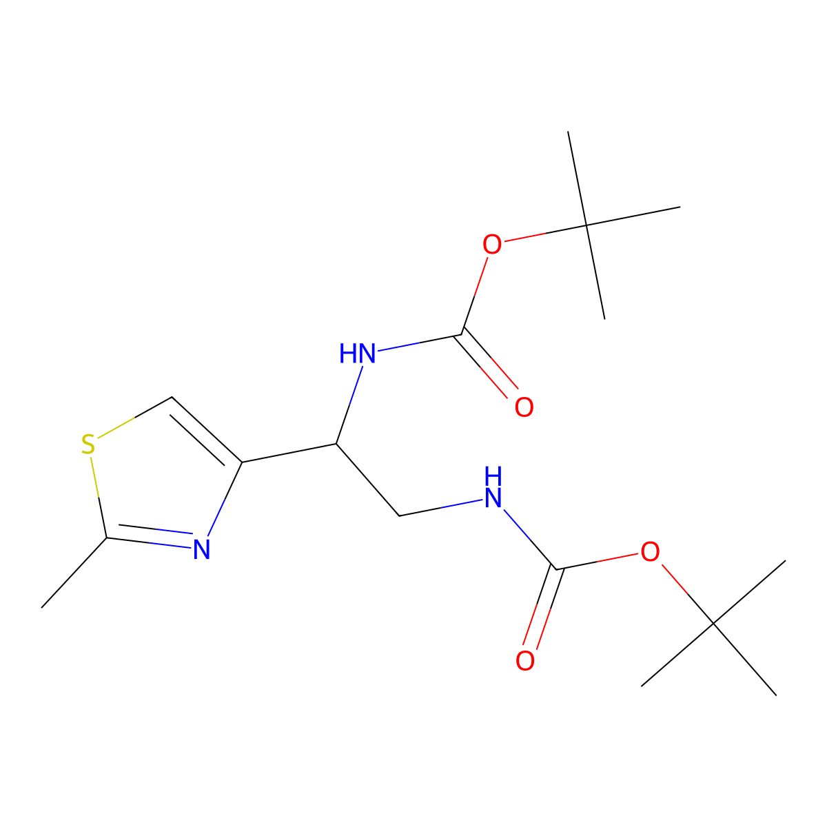 tert-butyl N-(2-{[(tert-butoxy)carbonyl]amino}-2-(2-methyl-1,3-thiazol-4-yl)ethyl)carbamate molecular structure, CAS 1443979-50-7