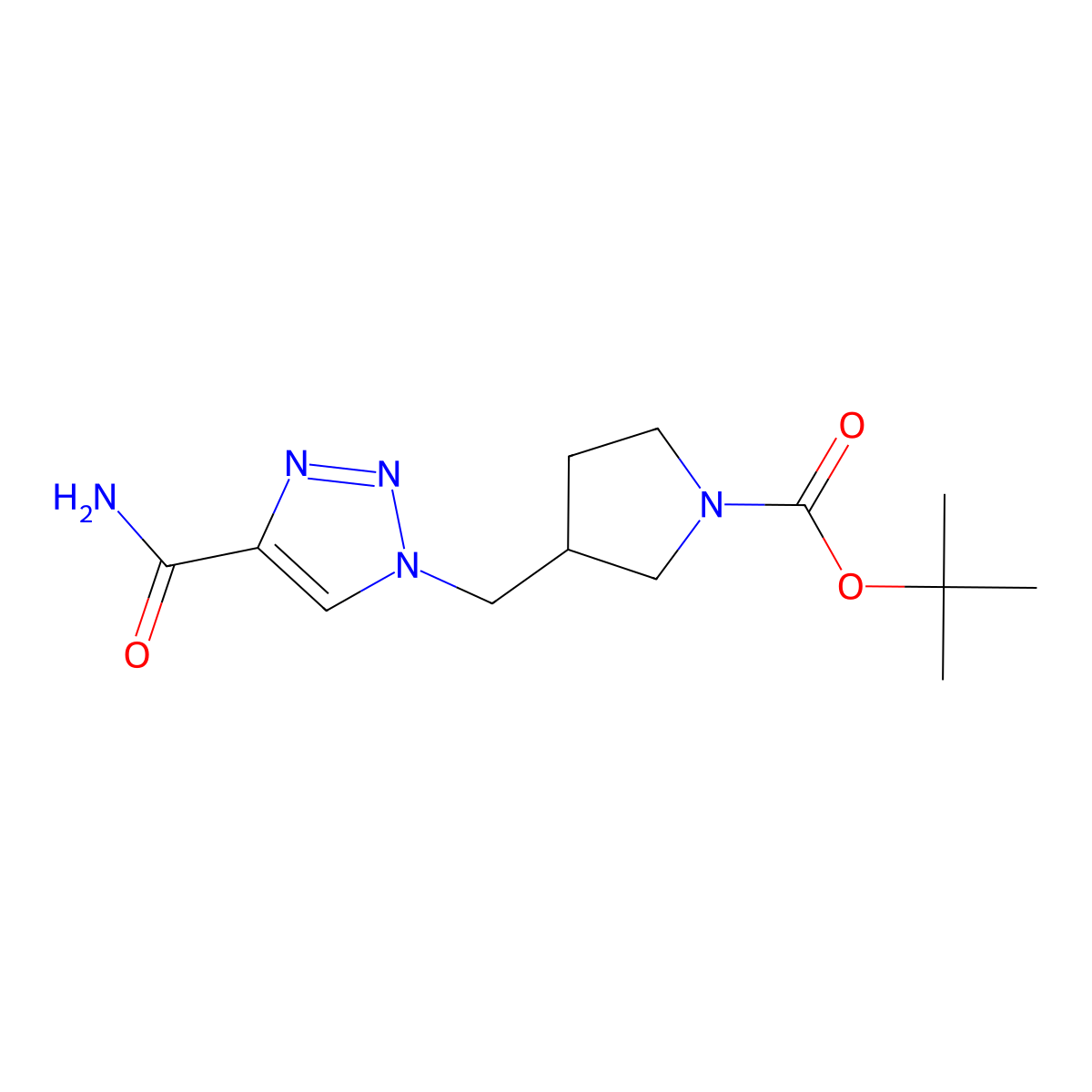 tert-butyl 3-[(4-carbamoyl-1H-1,2,3-triazol-1-yl)methyl]pyrrolidine-1-carboxylate molecular structure, CAS 1443979-59-6