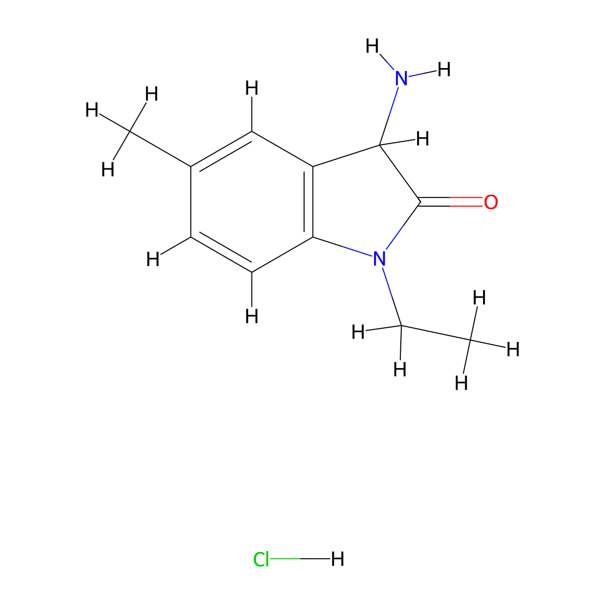 3-amino-1-ethyl-5-methyl-2,3-dihydro-1H-indol-2-one hydrochloride molecular structure, CAS 1443979-70-1